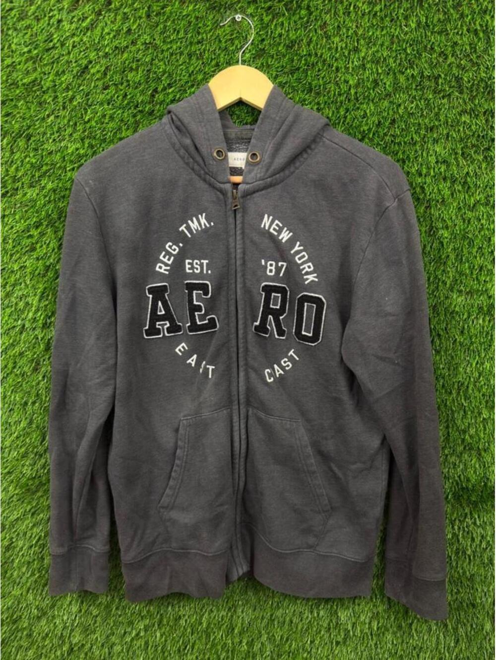 Aeropostale Aero New York Full Zip Hoodie Charcoal Gray Size M